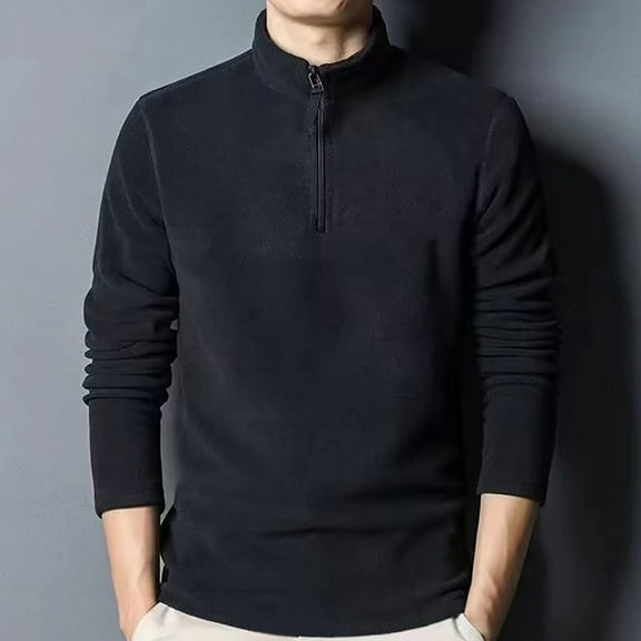 VgaVtl Turtleneck Long Sleeve Men Shirt Fleece Mens T Shirts Casual Warm Thick Plain Black Loose Shirts,M