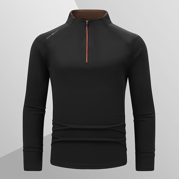 VgaVtl Turtleneck Mens Long Sleeve T Shirt Fall Winter Clothing for Men Solid Fitness Black Soft Half Zipper Casual Slim Shirts,M