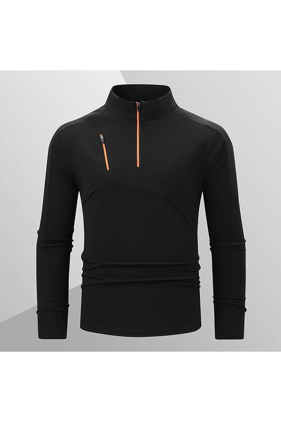 Turtleneck Mens Long Sleeve T Shirt Fall Winter Shirts for Men Plus Size Black Slim Half Zipper Running Soft Shirts,3XL