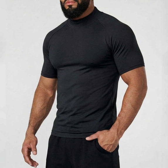 VgaVtl Turtleneck Mens T Shirts Summer Short Sleeve Leisure Fitness Mens Clothes Plain Athletic Muscle