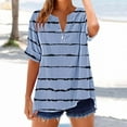 thumbnail image 1 of VgaVtl V-Neck T-Shirt Women Short Sleeve Women's Tops Striped Camping Classy Oversized Button Casual Shirts,Blue L, 1 of 5