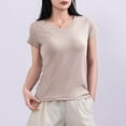 thumbnail image 1 of VgaVtl V-Neck T Shirts Women Short Sleeve Cotton Juniors Shirts Slim Layering Plain Casual Stretch Everyday Shirts,Yellow M, 1 of 6