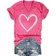 thumbnail image 1 of VgaVtl V-Neck Womens Tee Shirts Plus Size Short Sleeve Womans Tops Romantic Bottoming Casual Heart-shaped Camping Tops,Pink L, 1 of 2