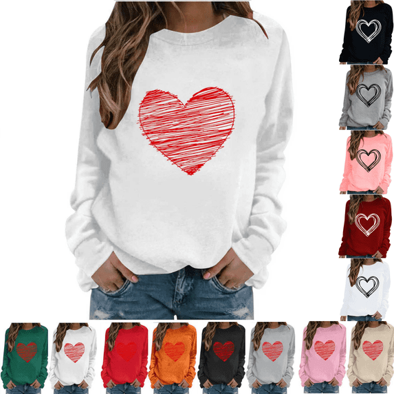 VgaVtl Valentine Shirts for Women Plus Size Heart Print Long Sleeve Tops Women Lovely Loose Casual Festivals Shirts