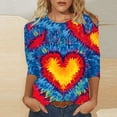 thumbnail image 1 of VgaVtl Valentines Day T-Shirt Women 3/4 Sleeve Pink Ladies Tops Casual Holiday Loose Tie-Dye Pullover Tops, 1 of 5