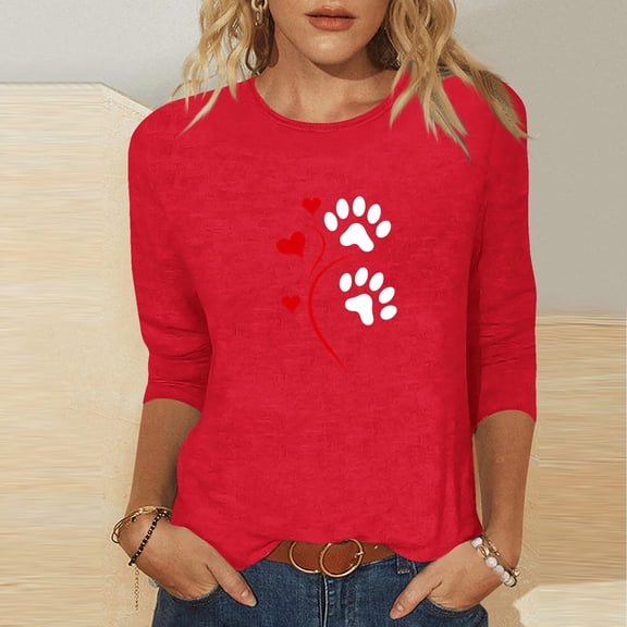 VgaVtl Valentines Day Womens Plus Tees 3/4 Sleeve Red Womens Shirts Holiday Fancy Loose Casual Graphic Tops