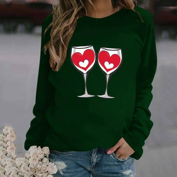 VgaVtl Valentines Sweatshirts Women Winter Long Sleeve Women Tops Casual Graphic Loose Pullover Crew Neck Holiday Tops