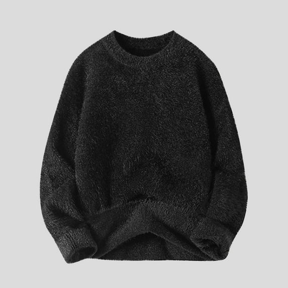 VgaVtl Warm Long Sleeve T-Shirts for Men Thick Mens Tops Leisure Loose Black Layering Solid Color Shirts,3XL