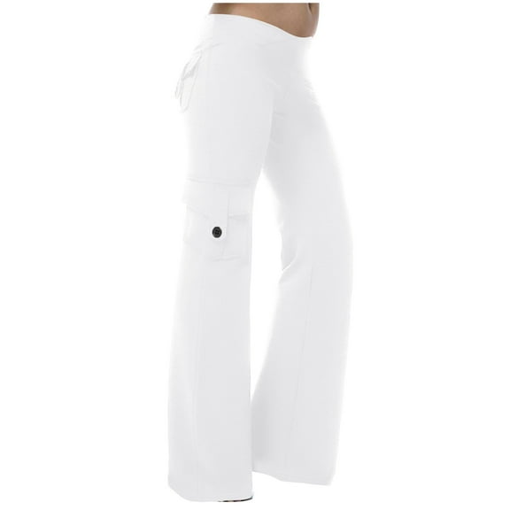 VgaVtl Wide-Leg Womens Pants Under $15 White Full Length High Waist Cargo Pants Women Solid Slim Yoga Pants