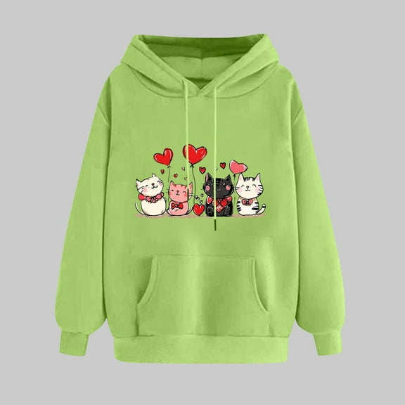VgaVtl Winter Hoodie Women Long Sleeve Valentines Day Ladies Sweatshirts Pocket Festivals Pullover Graphic Loose Tops