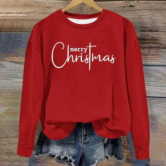 VgaVtl Women Christmas Sweatshirt Red Women's Sweatshirts Long Sleeve Pullover Relaxed Fit Holiday Crew Neck Comfy Sweatshirt
