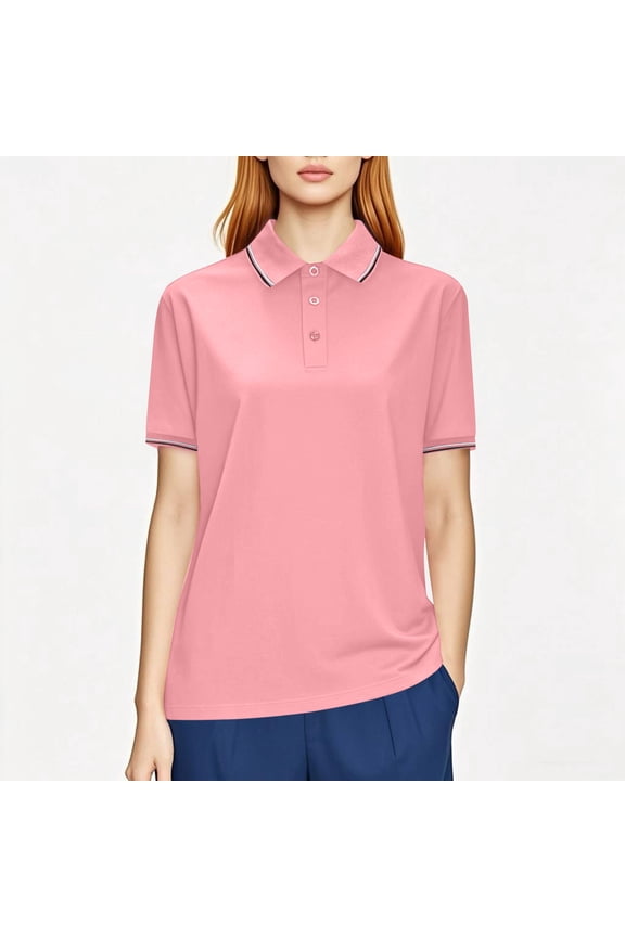 Women Shirts Collared Short Sleeve Polo Womens Blouse Solid Leisure Holiday Button Relaxed Fit Tops,Pink 4XL