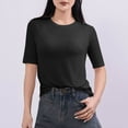 thumbnail image 1 of VgaVtl Women T Shirt Elbow-Length Summer Plus Size Tops Women Solid Color Layering Basic Slim Casual Homewear Shirts,Black XL, 1 of 6