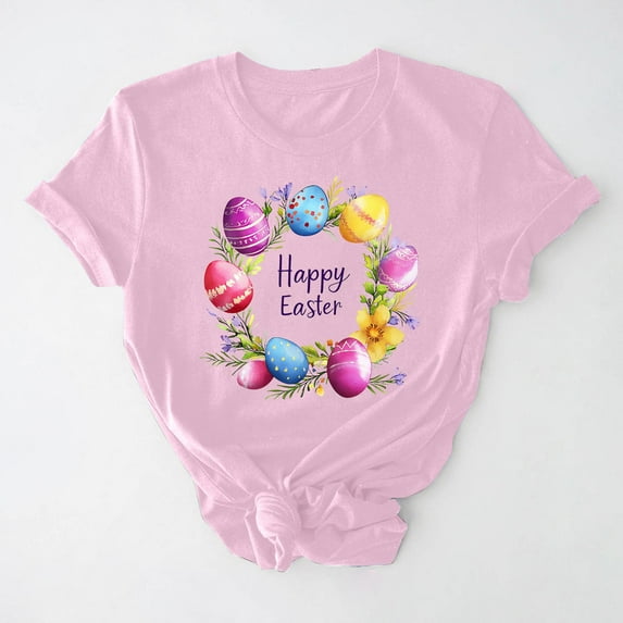 VgaVtl Women T Shirt Graphic Easter Short Sleeve Plus Size Tops for Women Casual Relaxed Fit Party Workout Soft Tops,Pink S
