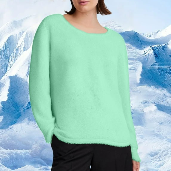 VgaVtl Women T Shirts Long Sleeve Fall Winter Fleece Womens Tops Plus Size Green Solid Color Warm Casual Loose Shirts,4XL