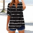 thumbnail image 1 of VgaVtl Women T Shirts V-Neck Short Sleeve Womens Top Striped Classy Camping Button Oversized Casual Shirts,Black M, 1 of 5