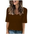 thumbnail image 1 of VgaVtl Women Tops Summer Brown Elbow-Length T Shirts for Women Pack Casual Solid Loose V-Neck Tops, 1 of 6