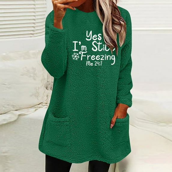 VgaVtl Women's Christmas Sweatshirts Casual Fleece Women Sweatshirts Pockets Loose Long Sleeve Christmas Print Sweatshirt,Green M