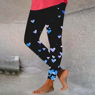 VgaVtl Women's Leggings High Waist Elastic Blue Plus Size Womens Trousers Tight Running Soft Heart Print Slim-Leg Pants