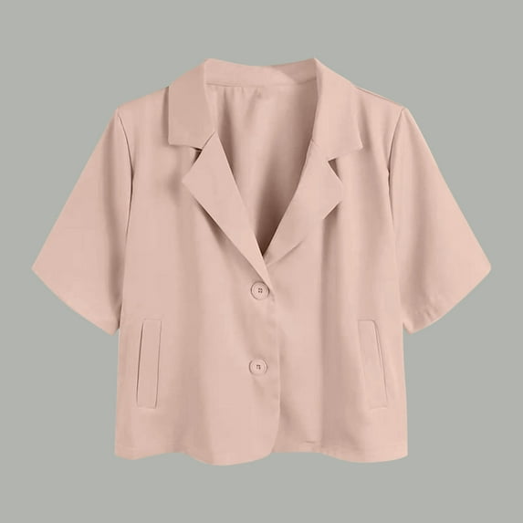 VgaVtl Women's Shirts Short Sleeve Collared Womens Top Plain Casual Dressy Regular Button Cropped Tops,Pink XXL