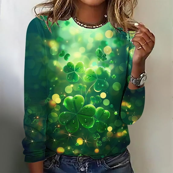 VgaVtl Women's St. Patrick's Day Shirts Long Sleeve Womens Plus Tees Loose Breathable Shamrock Party Casual Tops,S