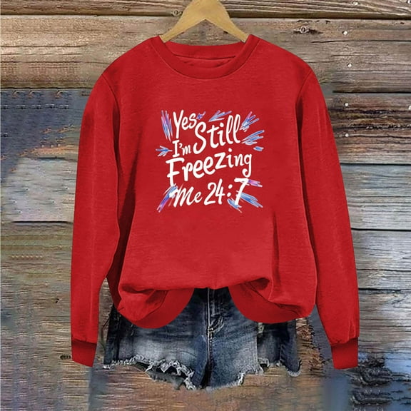 VgaVtl Women's Sweatshirt Casual Oversized Sweatshirts for Women Red Pullover Long Sleeve Print Comfy Crew Neck Sweatshirt