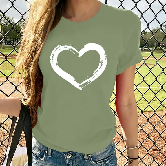 Odbmxy Women's Tops Casual Short Sleeve Shirts for Women Round Neck Love Print Lounge Loose Tee Tops