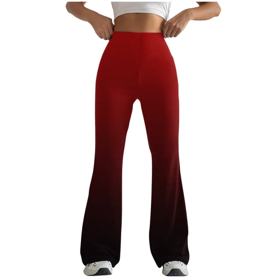 VgaVtl Women's Yoga Pants Plus High Rise Plus Size Pants for Women Slim Athletic Red Flare Legs Hip Lift Gradient Print Pants