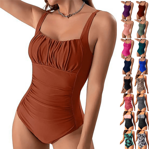 Odbmxy Womens Bathing Suits One Piece Brown Tummy Control Bikini Bathing Suit Plus Size Solid Swimsuits