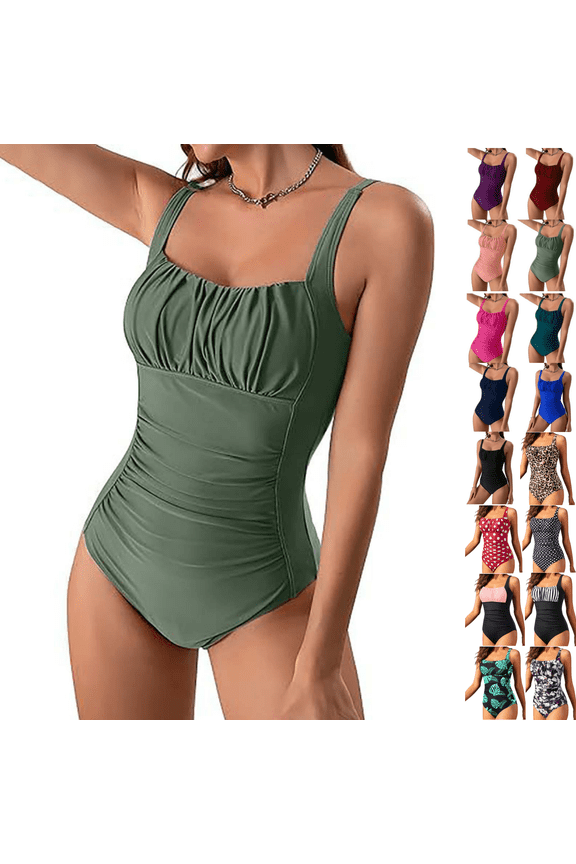 Womens Bathing Suits One Piece Tummy Control Green Bikini Plus Bathing Suit for Women Solid Swimsuits