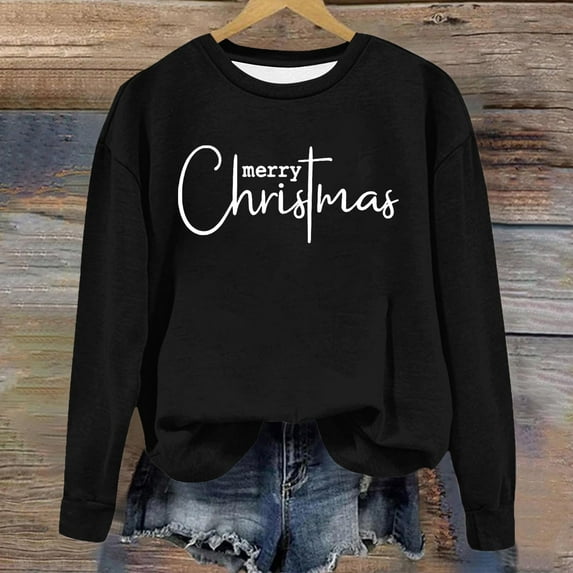VgaVtl Womens Christmas Sweatshirt Black Sweatshirt for Women Comfy Holiday Pullover Relaxed Fit Crew Neck Sweatshirt