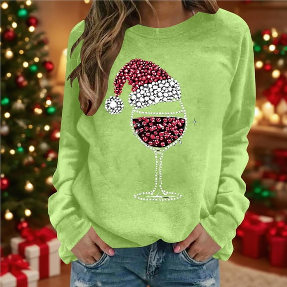 VgaVtl Womens Christmas Sweatshirt Casual Long Sleeve Women's Sweatshirt Christmas Graphic Festivals Pullover Sweatshirt,Green M