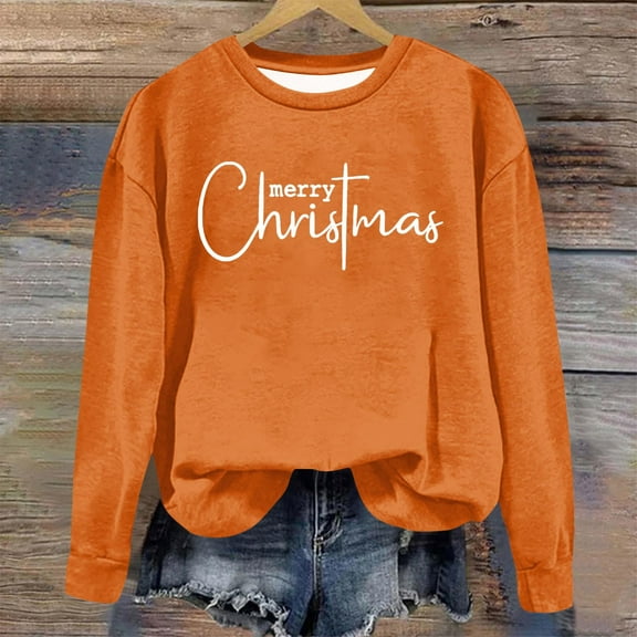 VgaVtl Womens Christmas Sweatshirt Orange Sweatshirts for Women Plus Size Pullover Comfy Holiday Crew Neck Sweatshirt