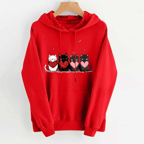 VgaVtl Womens Hoodies Long Sleeve Valentines Oversized Sweatshirts for Women Graphic Pullover Vacation Cute Red Tops