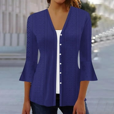 VgaVtl Womens Lightweight Cardigan Casual Tunic 3/4 Sleeve Cardigan Sweaters for Women Plus Solid Open Front Blue Cardigans