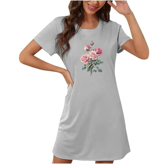 VgaVtl Womens Nightgowns & Sleepshirts Gray Short Sleeve Plus Size Nightgowns for Women Valentines Day Heart Print Nightgowns