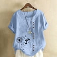 thumbnail image 1 of VgaVtl Womens Plus Size Tee Shirts Cotton Linen Short Sleeve Women Tops Butterfly Print Casual Camping Comfortable Tops,Blue M, 1 of 4
