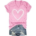 thumbnail image 1 of VgaVtl Womens Plus Tees Short Sleeve V-Neck Womens Tops Trendy Bottoming Romantic Heart-shaped Casual Camping Tops,Pink XXL, 1 of 2