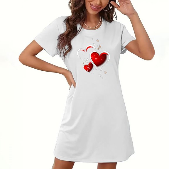 VgaVtl Womens Sleep Shirts Plus Size Short Sleeve White Nightgowns for Women Plus Size Valentines Day Print Funny Nightgowns