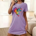 thumbnail image 1 of VgaVtl Womens Sleepshirt Purple Short Sleeve Short Womens Plus Size Nightgowns Print Sleepwear, 1 of 5