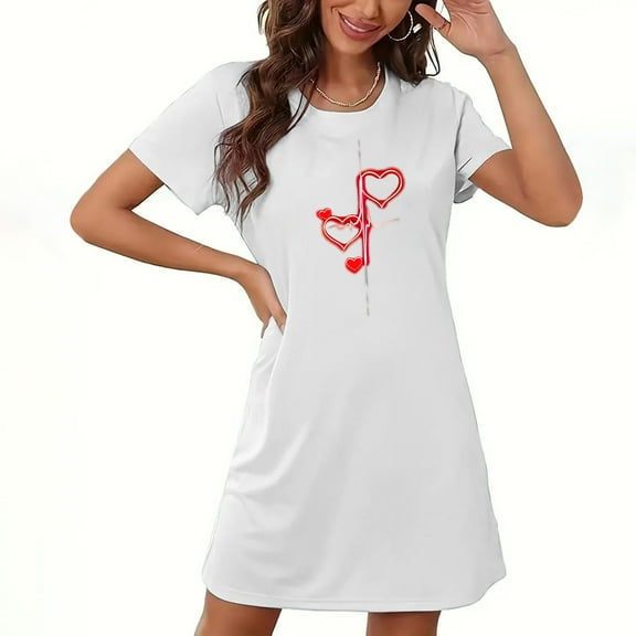 VgaVtl Womens Sleepshirts Plus Size Short Sleeve White Womens Sleepwear Plus Size Love Print Holiday Graphic Nightgowns