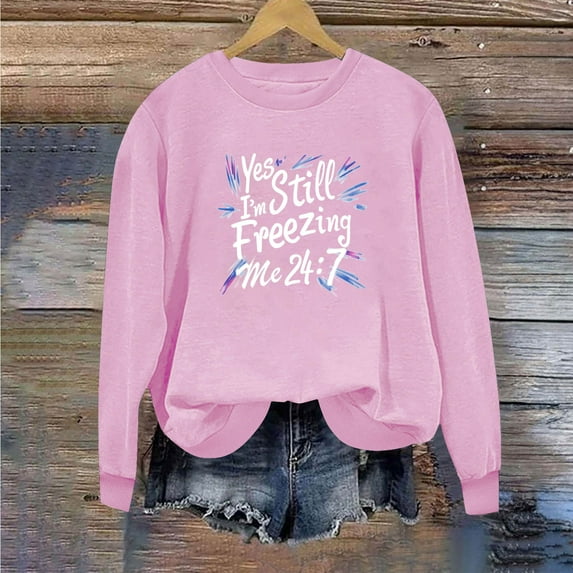 VgaVtl Womens Sweatshirt Casual Womens Oversized Sweatshirt Crew Neck Comfy Pink Long Sleeve Pullover Print Sweatshirt