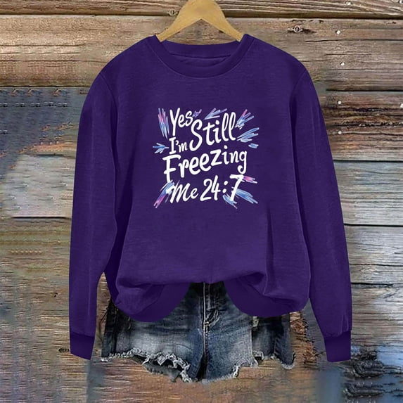 VgaVtl Womens Sweatshirts No Hood Casual Womens Sweatshirts Plus Size Comfy Crew Neck Pullover Print Purple Sweatshirt