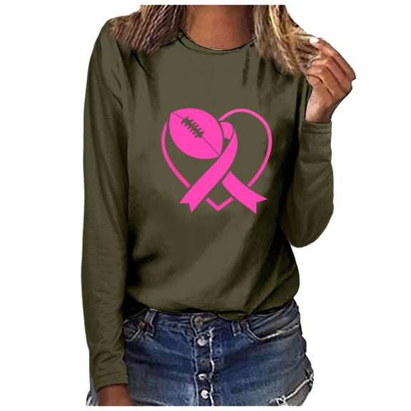 VgaVtl Womens T Shirts Plus Size Breast Cancer Long Sleeve Ladies Tops Green Casual Loose Camping Graphic Shirts,XL