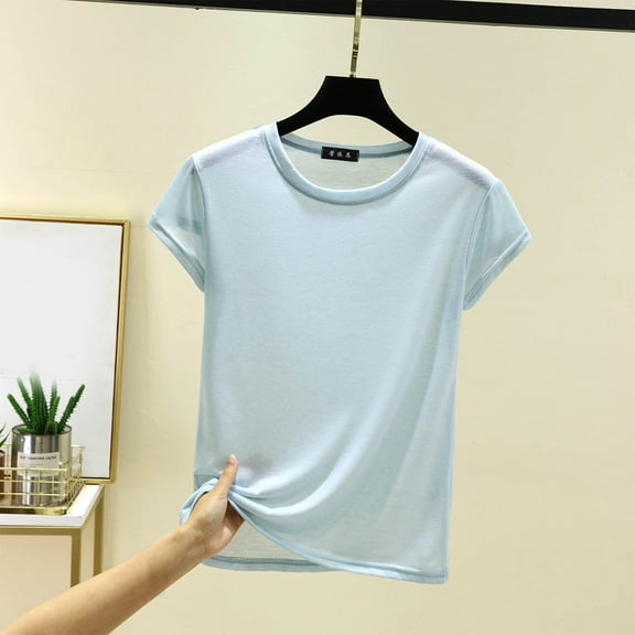VgaVtl Womens Tee Shirts Cotton Short Sleeve Womens Tops Plus Size Single Relaxed Fit Thin Basic Casual Vacation Tops,Blue 3XL