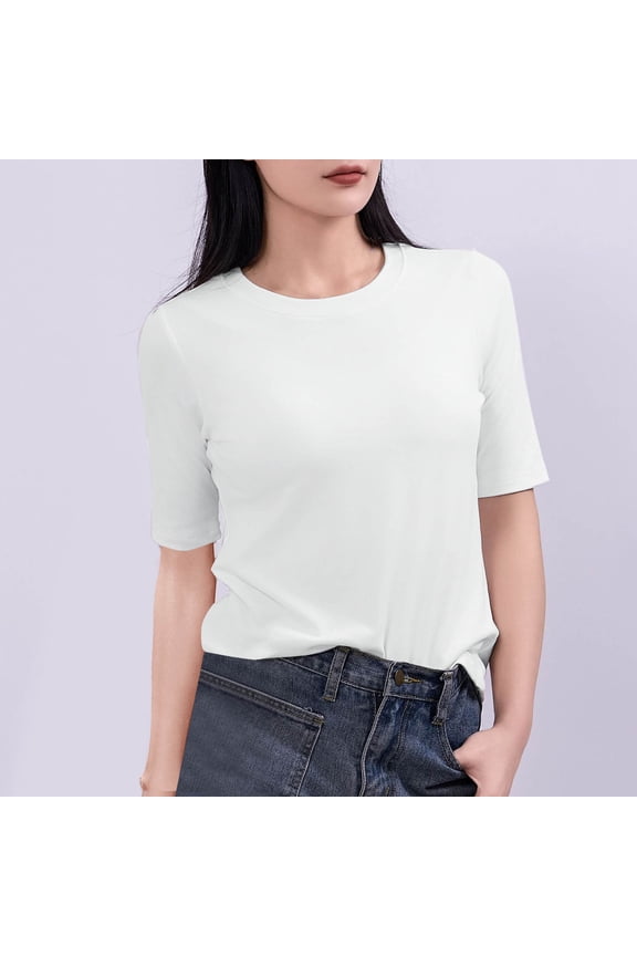 Womens Tee Shirts Elbow-Length Cotton Women Tops Bottoming Stretch Leisure Slim Daytime Single Shirts,White M