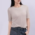 thumbnail image 1 of VgaVtl Womens Tee Shirts Elbow-Length Cotton Women's Plus Size Tops Single Leisure Bottoming Daytime Slim Stretch Shirts,Beige M, 1 of 5