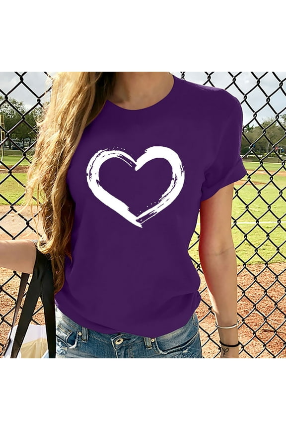 Womens Tops Valentines Casual Short Sleeve Shirts for Women Round Neck Love Print Relaxed Loose Tee Tops