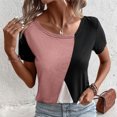 thumbnail image 1 of VgaVtl Womens Tshirts Tunic Short Sleeve Cotton Shirts for Women 2025 Solid Patchwork Slim Casual Holiday Fancy Tops,Pink L, 1 of 6