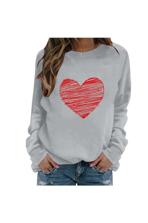Womens Valentines Day Shirts Long Sleeve Holiday Women Tops Regular Heart Graphic Leisure Romantic Shirts